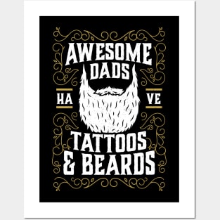 Awesome Dads Have Tattoos and Beards Fathers Day Gift Shirt Posters and Art